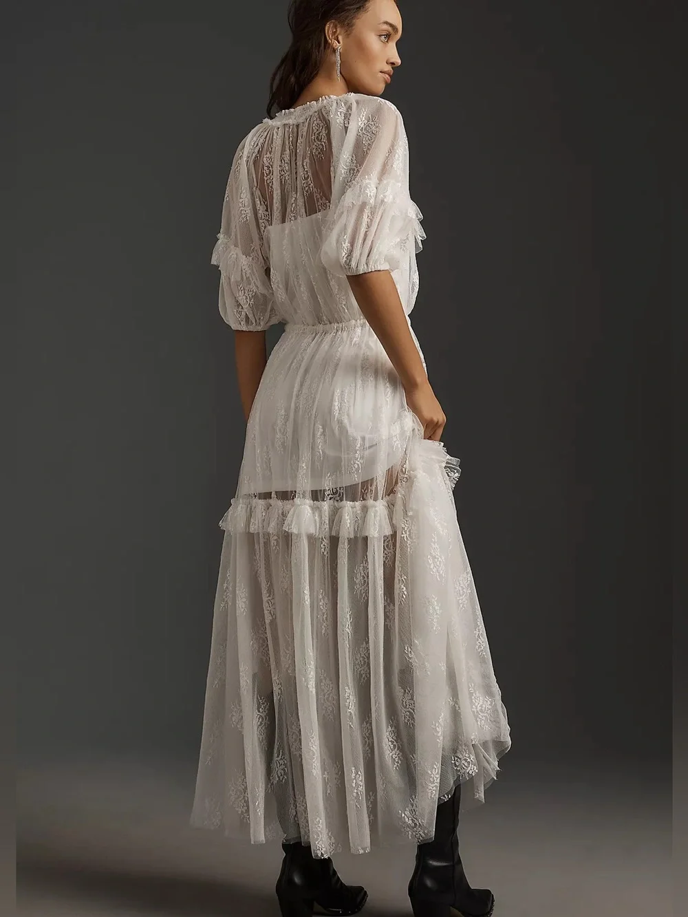 NWT Anthropologie Let Me Be Lace Ruffle Tiered Maxi Dress White XL - Picture 2 of 8